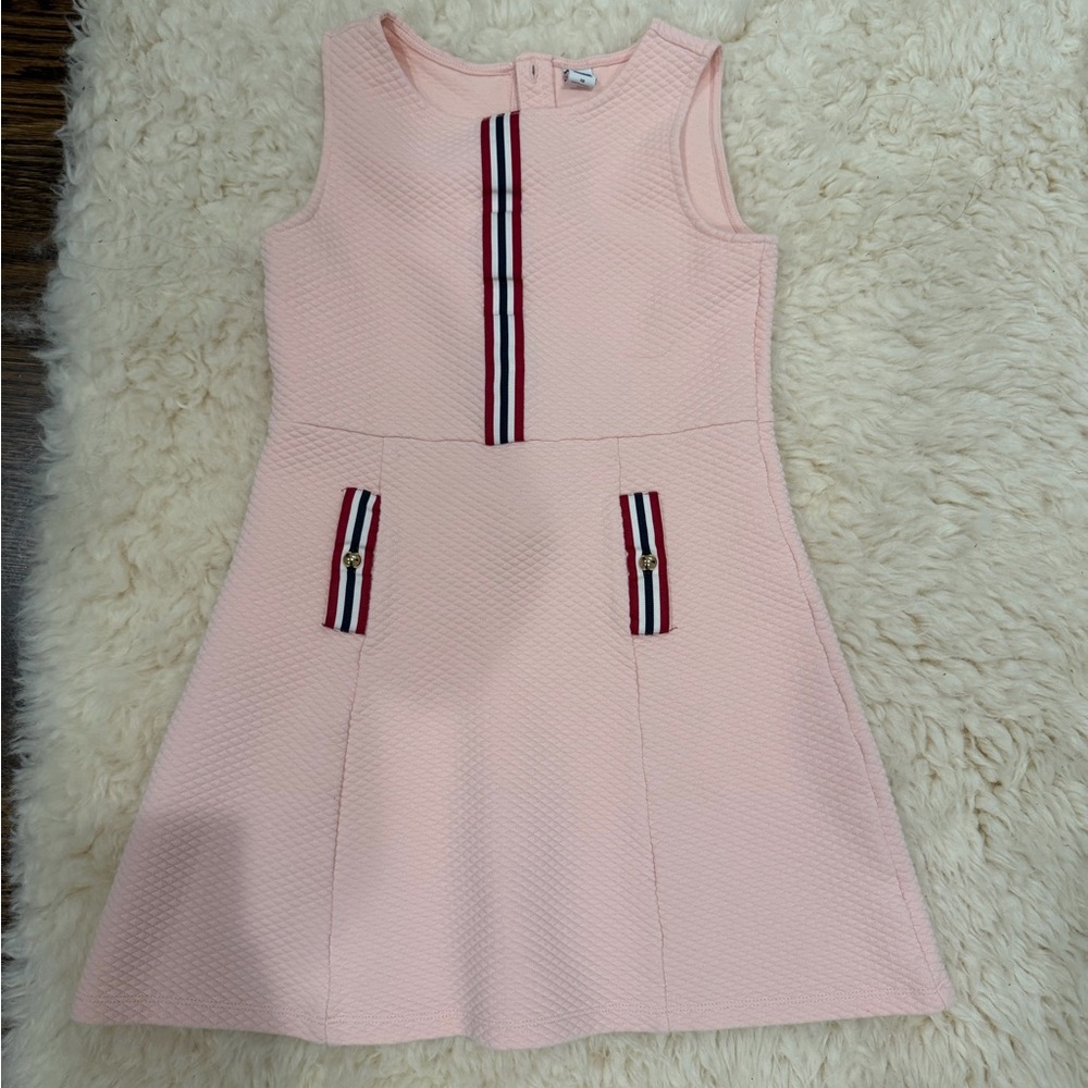 Janie and Jack Girls' Pink Textured Sleeveless Dress with Ribbon Trim Size 10